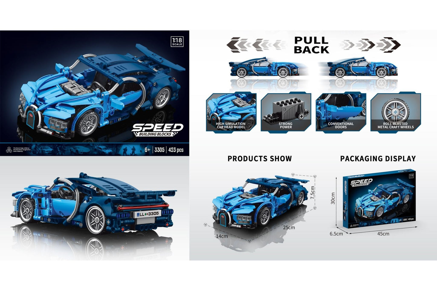 1:18 Pull Back Racing Car Building Blocks 423Pcs
