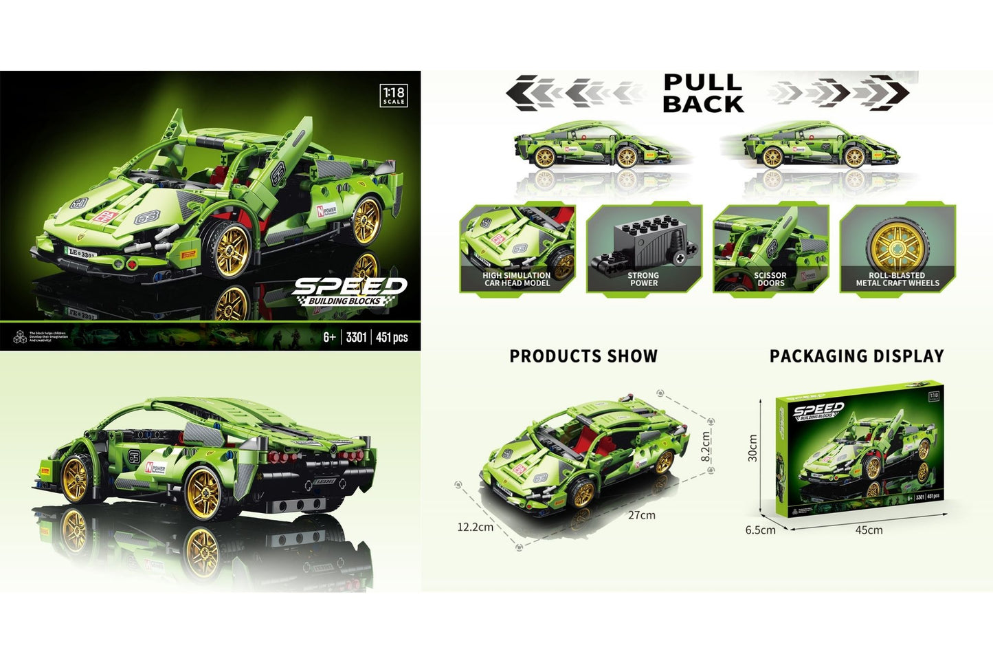 1:18 Pull Back Racing Car Building Blocks 451Pcs
