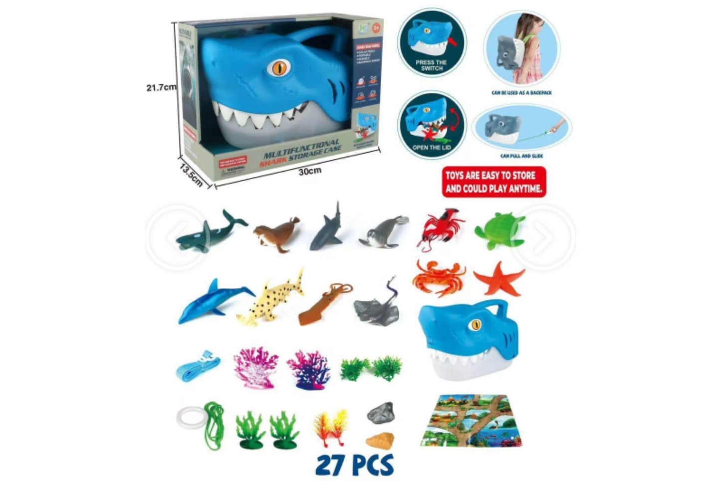 Animals 27pcs w/Shark Head Storage Box 30x13.5x21.7cm