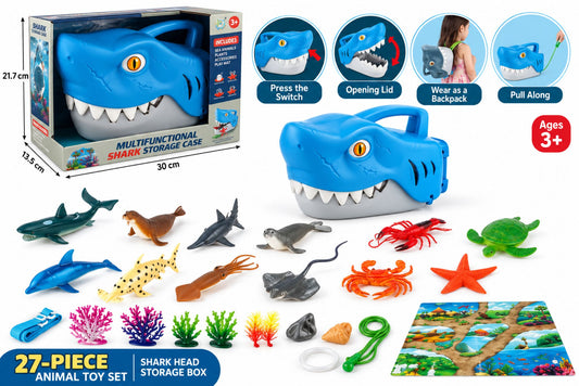 Animal Toy Set 27pcs w/Shark Head Storage Box 30x13.5x21.7cm