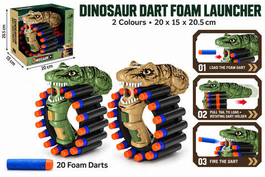 Dinosaur Dart Foam Launcher 20x15x20.5cm 2 Asstd