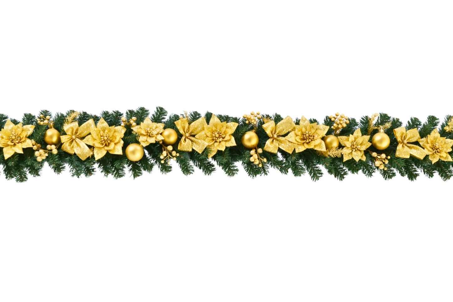 Green PVC Garland w/Gold Deco. 1.8m 8/6cm Baubles