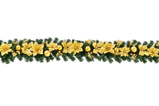 Green PVC Garland w/Gold Deco. 1.8m 8/6cm Baubles