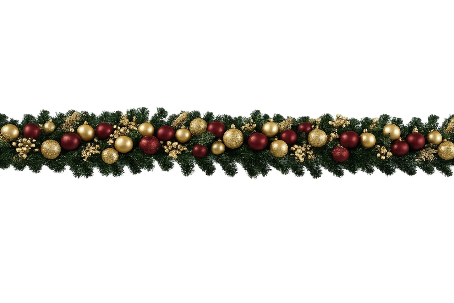 Green PVC Garland w/Red & Gold Deco. 1.8m 8/6cm Baubles