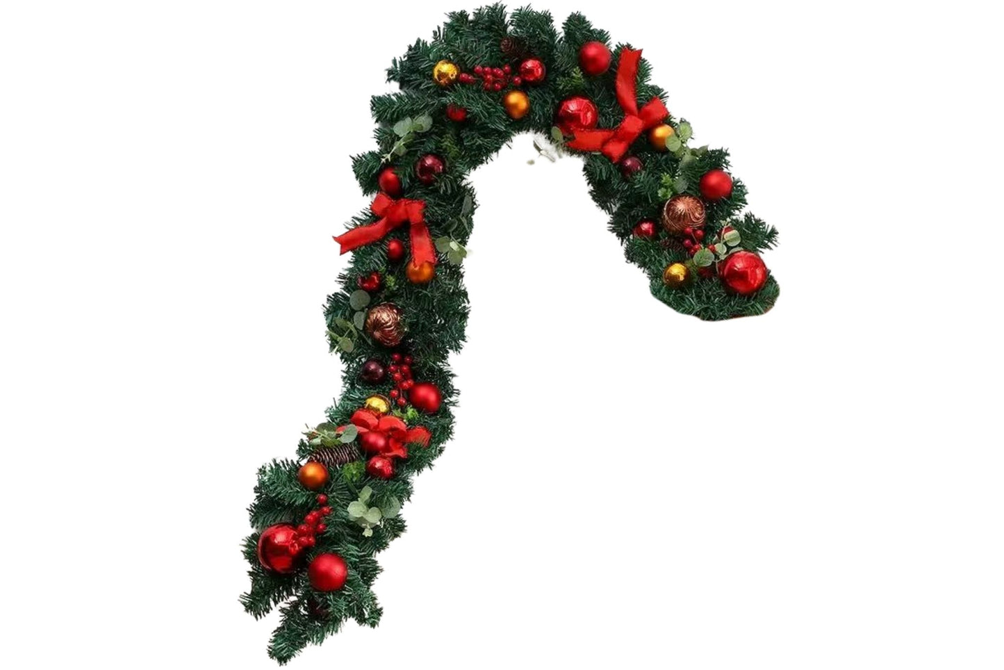 Green PVC Garland w/Red Deco. 1.8m 8/6cm Baubles