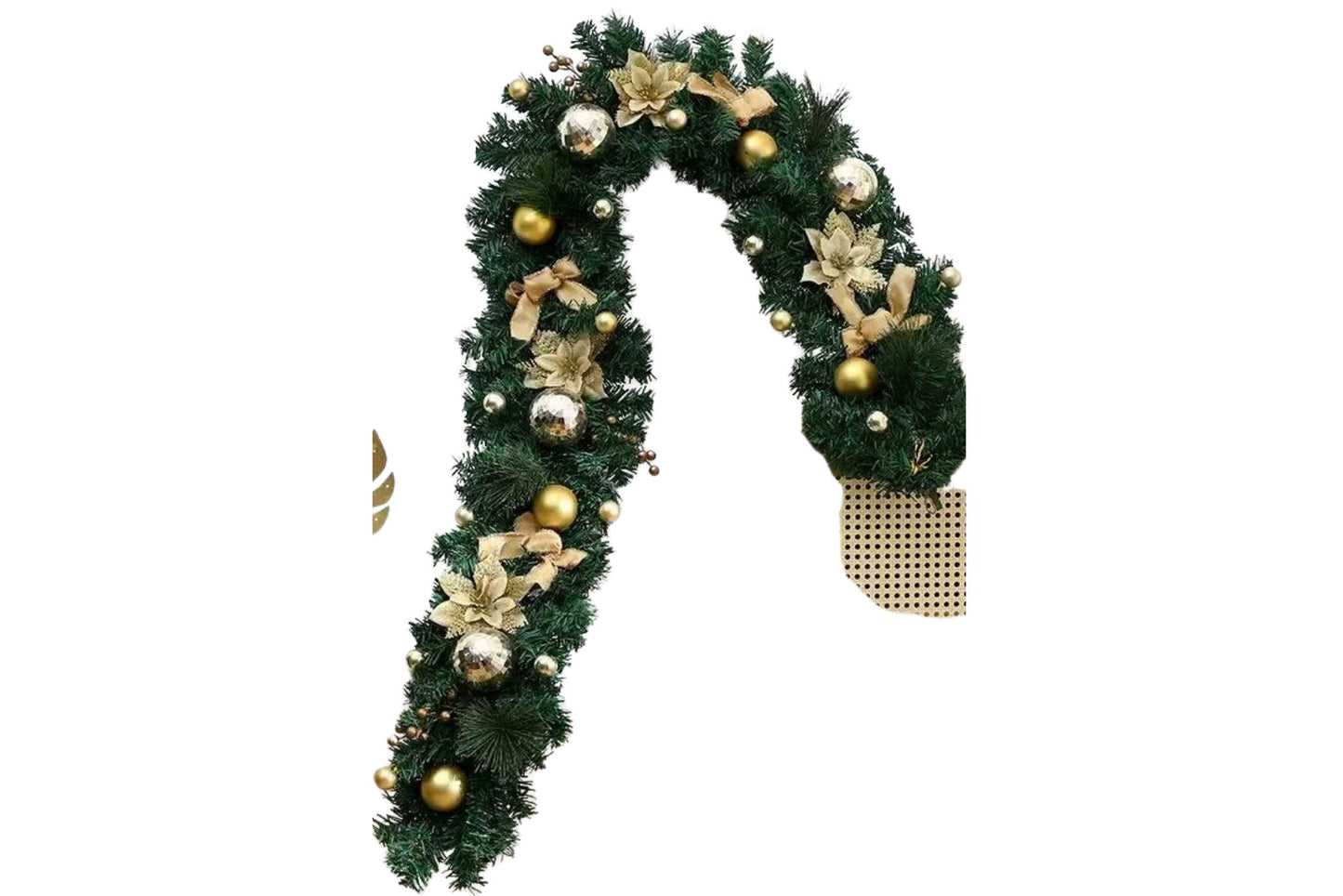Green PVC Garland w/Yellow & White Deco. 8/6cm Baubles 1.8m