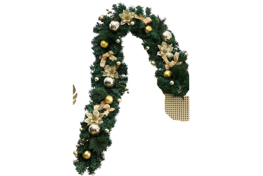 Green PVC Garland w/Yellow & White Deco. 8/6cm Baubles 1.8m