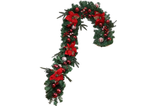 Green PVC Garland w/Red & White Deco. 1.8m 6cm Baubles