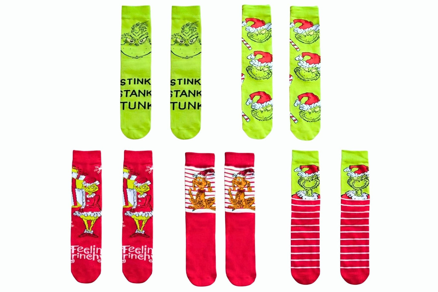 Xmas Socks Grumpy Green Adult 5 Asstd
