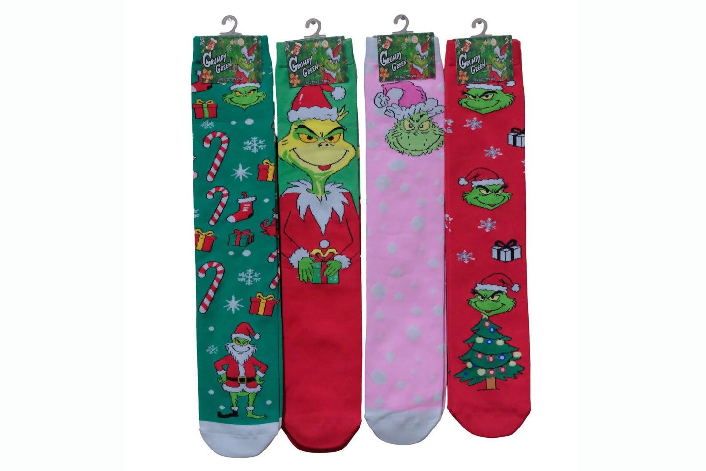 Xmas Socks Grumpy Green Adult 4 Asstd