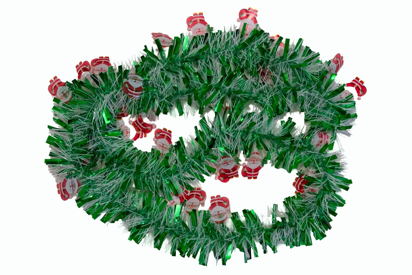Tinsel Green/White w/Santa 9cm x 2m