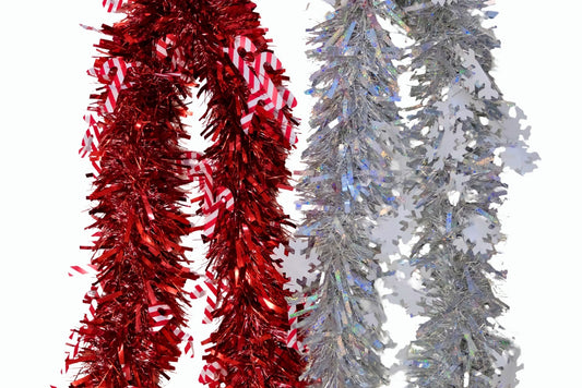 Tinsel Metallic Red w/Candy Cane 9cm x 2m
