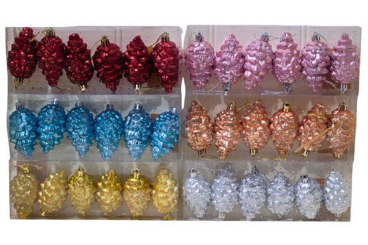 Xmas Hanging Ornament Shiny Cone 9cm Pk6 6 Asstd