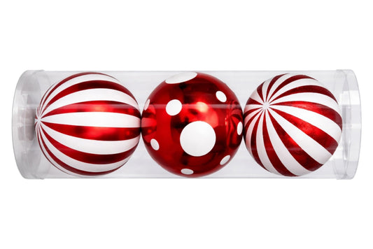 Xmas Baubles Red/White 15cm Pk3