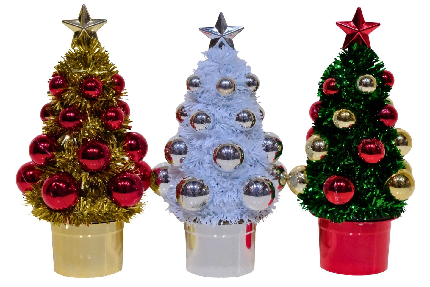 Xmas Tinsel Tree 26cm 3 Asstd PDQ