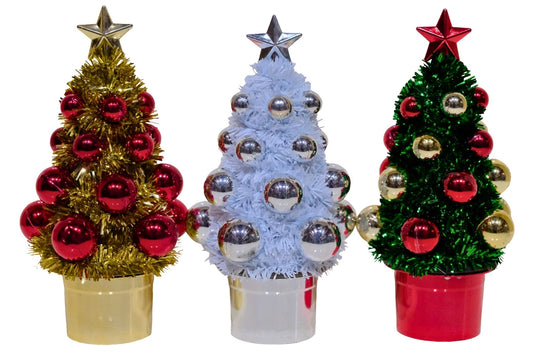 Xmas Tinsel Tree 26cm 3 Asstd PDQ