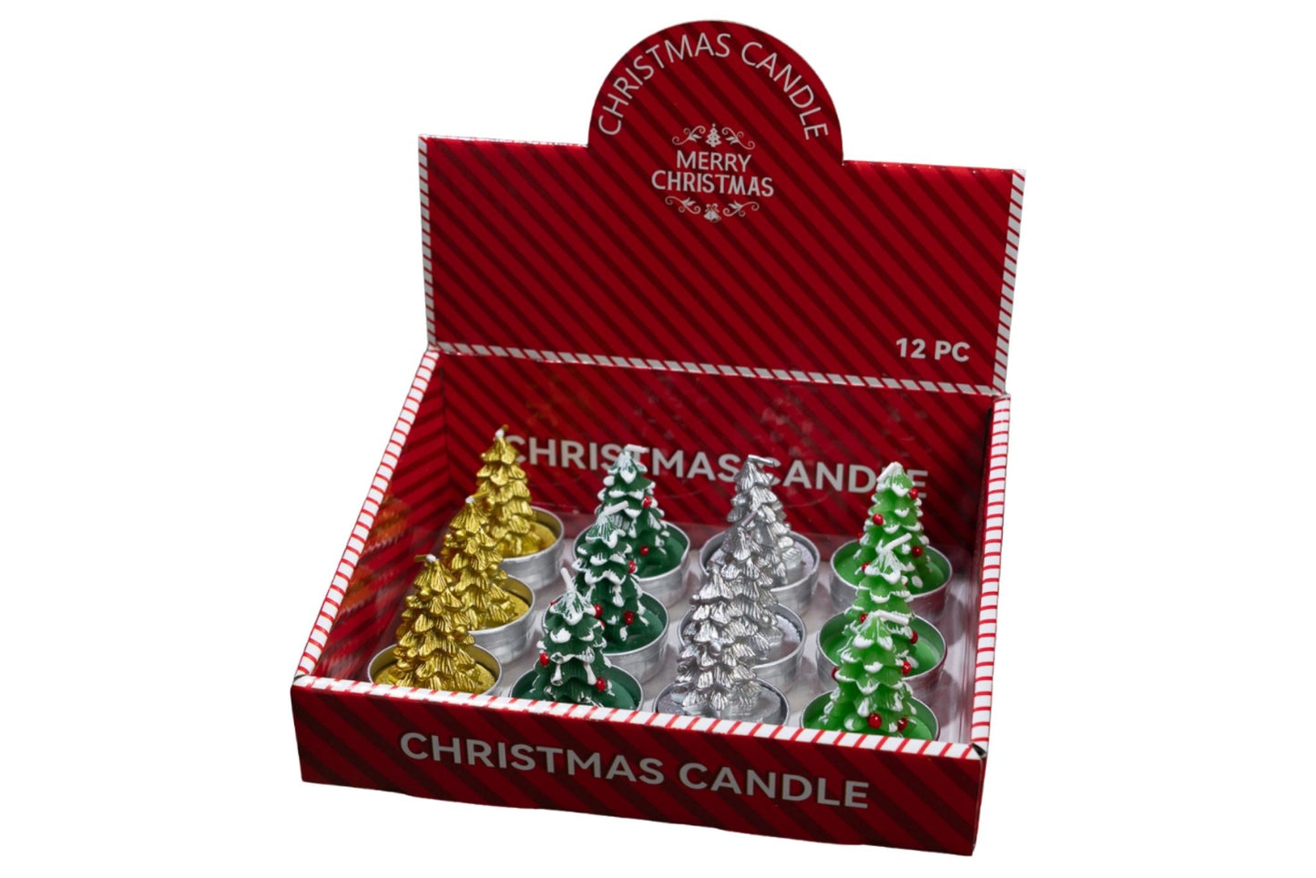 Xmas Candle Xmas Trees 5.5x4cm 4 Asstd