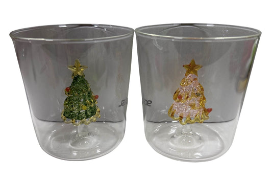 Xmas Tree Glass Mug 9x8.5cm 2 Asstd
