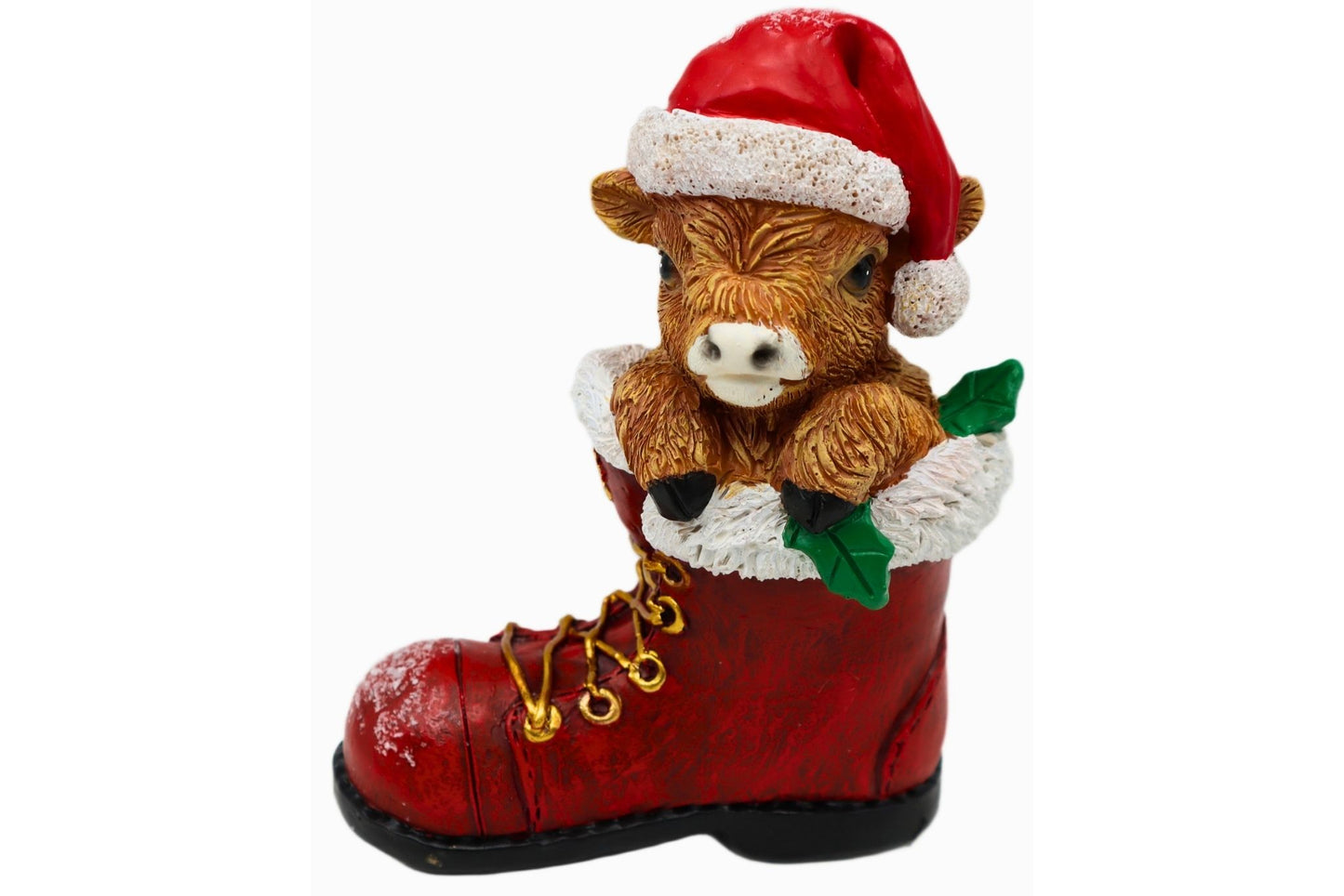 Resin Highland Cow in Boot 15.5x8x10cm