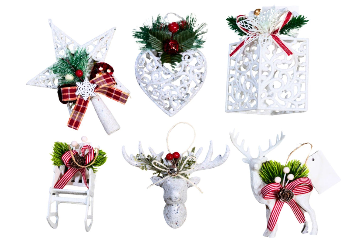 Xmas Hanging Ornament White 17cm 6 Asstd