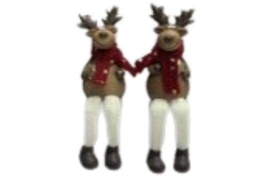 Xmas Sitting Reindeer w/Dangling Legs 2 Asstd 11x5.5x6cm