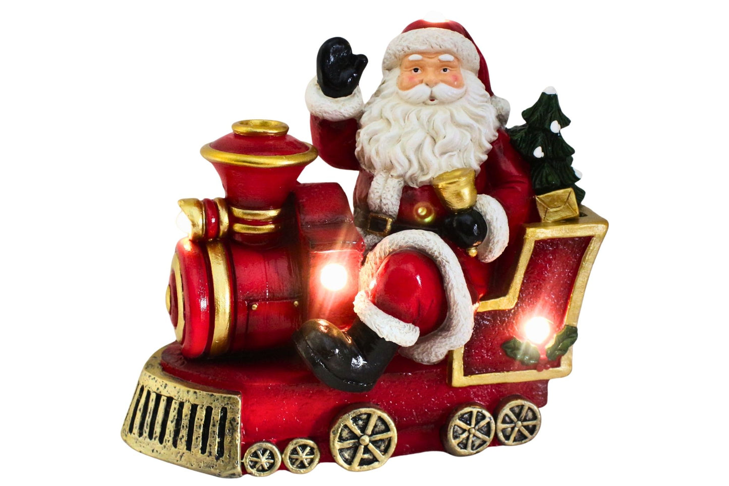 Santa on Train w/LED 38x22.5x42cm
