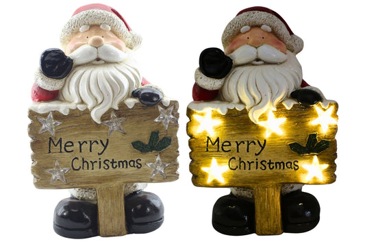 Santa Holding Xmas Sign w/LED 45x19x29cm