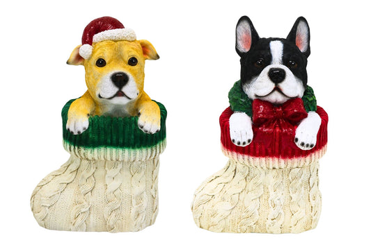 Xmas Dog in Stocking 2 Asstd 27.2x11.4x11.4x17.8cm