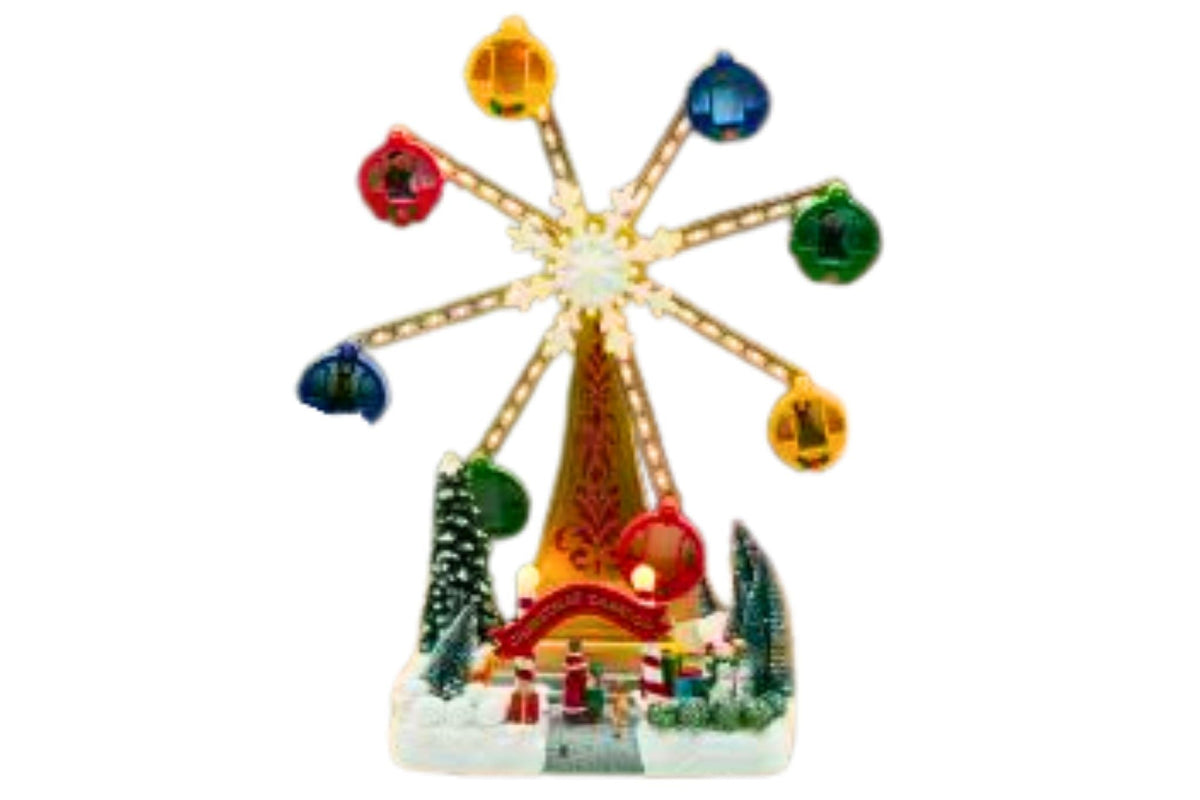 Animated Xmas Ferris Wheel w/Light & Music 22.8x20x43.2cm B/O or USB