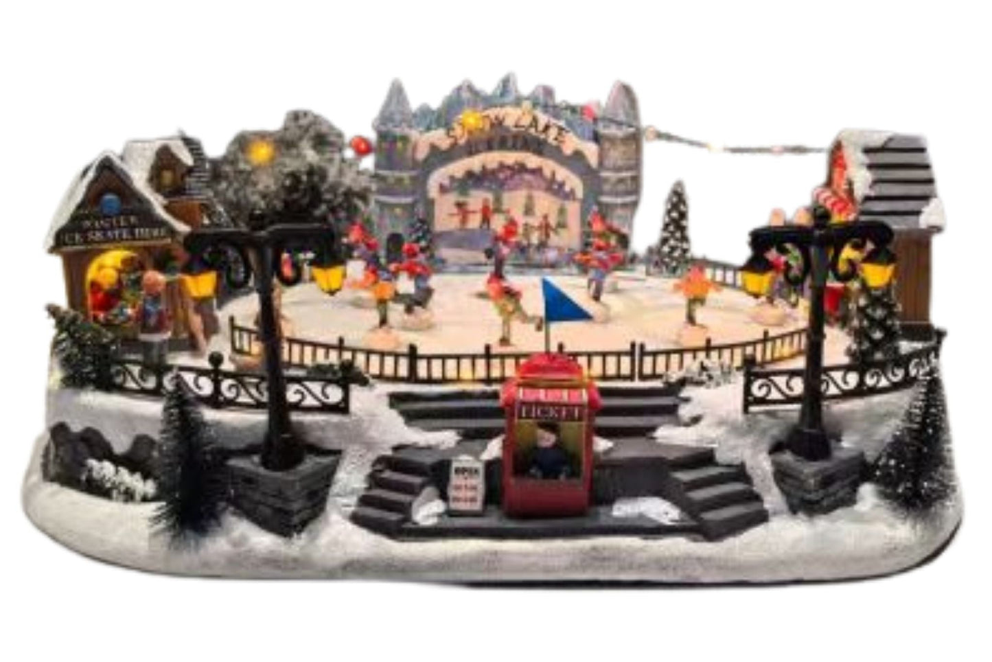 Animated Ice Skating Scene w/Light & Music 41.5x28.5x16.5cm B/O or USB