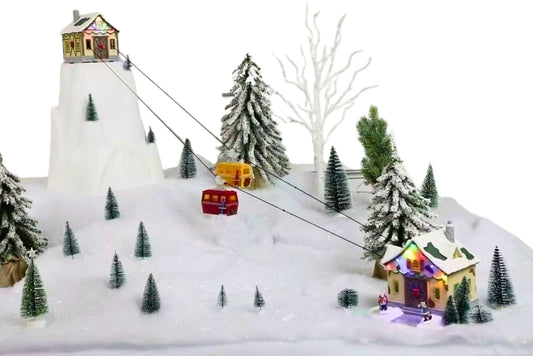 Animated Cable Car Set w/Light & Music 22.5x19.5x20cm/32.5x31.5x53cm B/O or USB