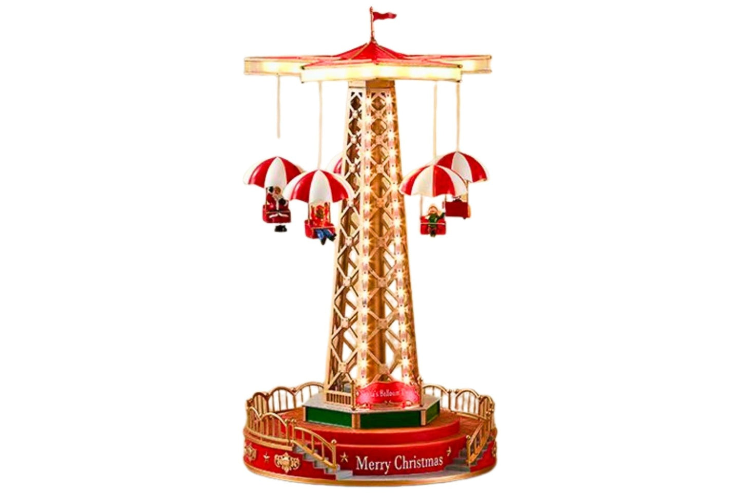 Animated Xmas Parachute Tower w/Light & Music 24.5x24.5x44.5cm B/O or USB