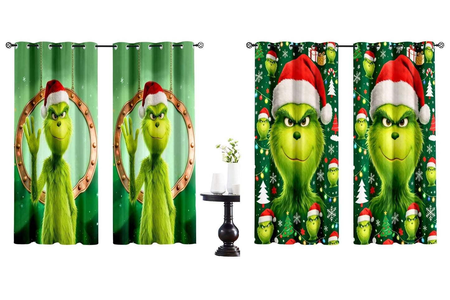 Printed Oxford Window Curtain with 8 Grommets Grumpy Green 140gsm 137x213cm 2 Asstd