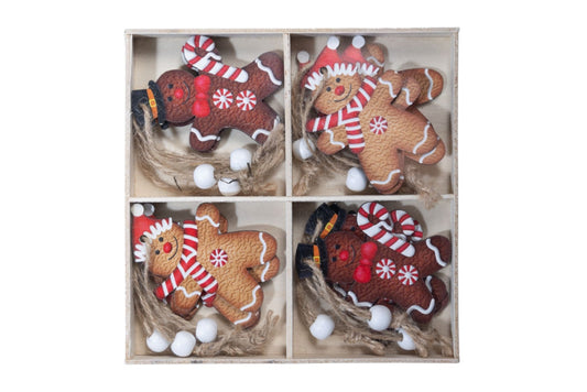 Xmas Wooden Hanging Ornament Gingerbread House 7cm Pk8