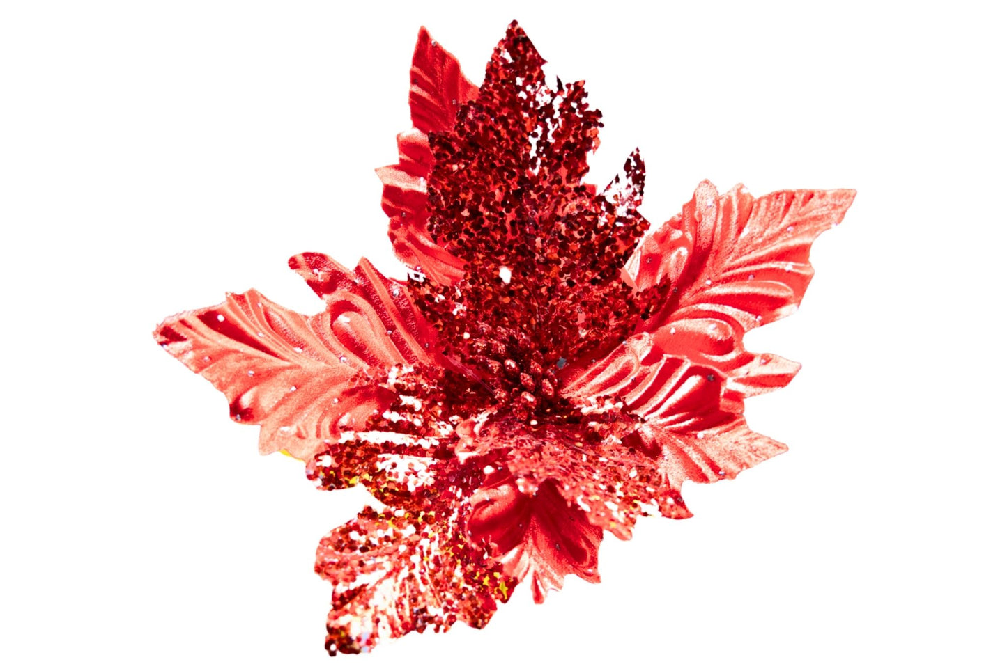 Red Glitter Poinsettia Christmas Pick 25cm