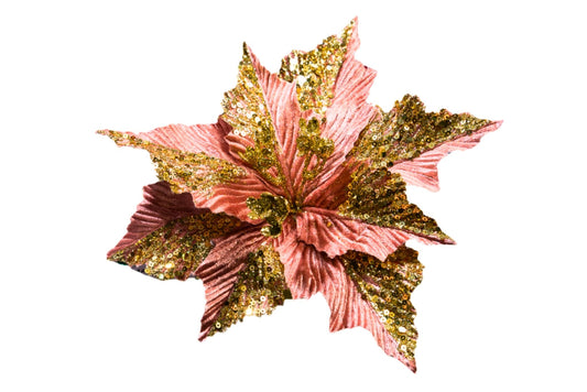 Rose Gold Sequin Poinsettia Pick 25cm