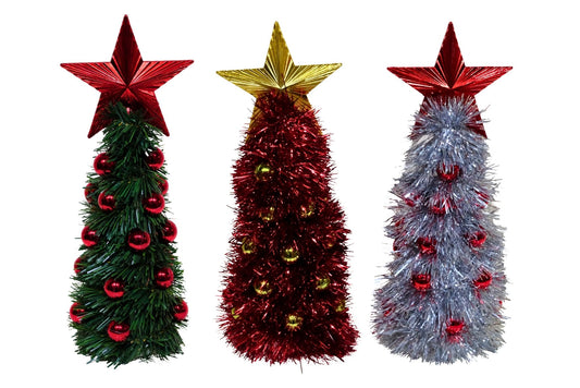 Tinsel Tree w/Baubles Green/Gold 40cm 3 Asstd