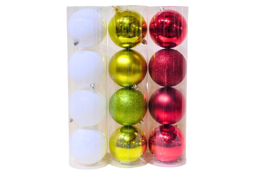 Xmas Baubles 10cm Pk4 3 Asstd