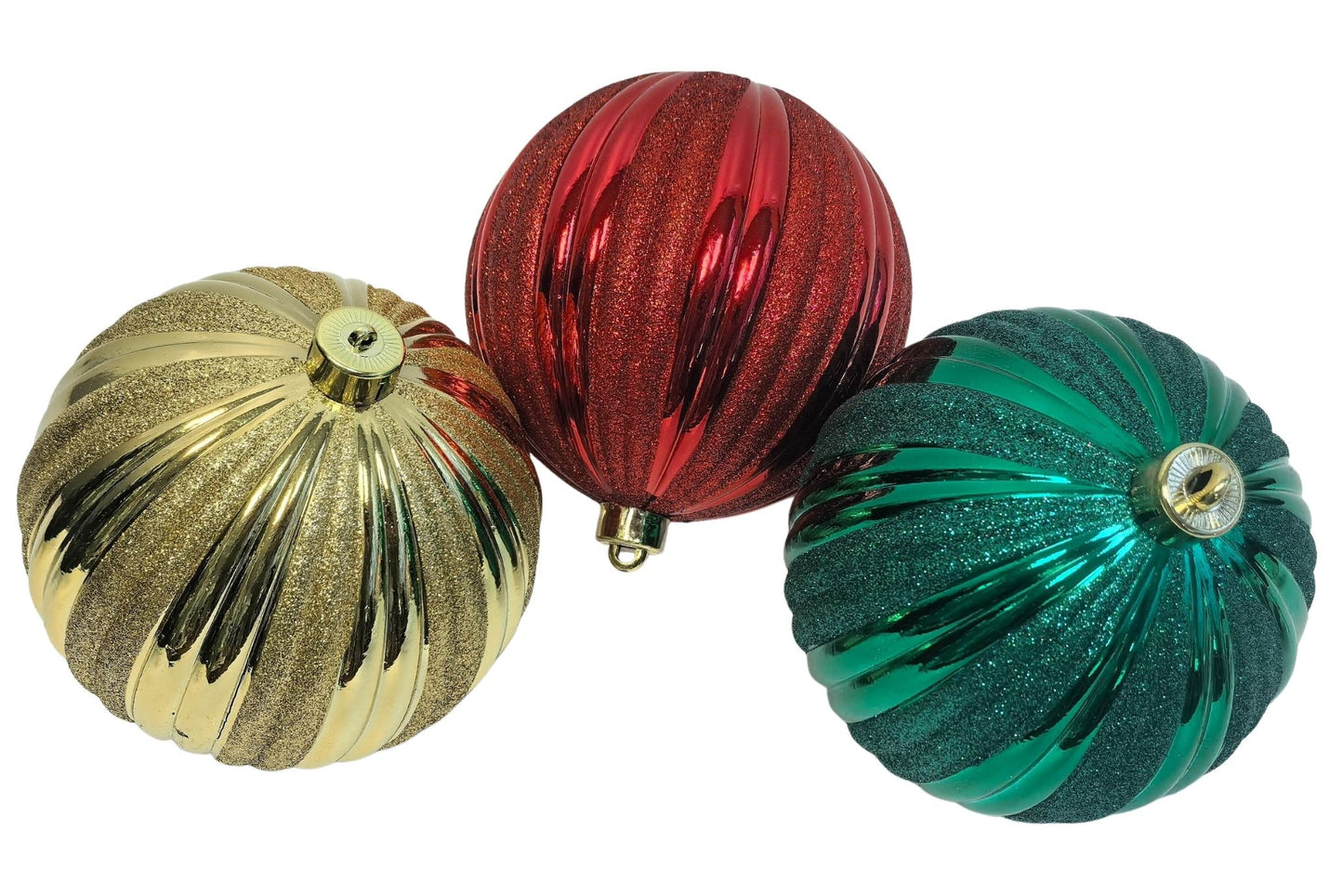 Xmas Bauble Striped Glitter 15cm 3 Asstd