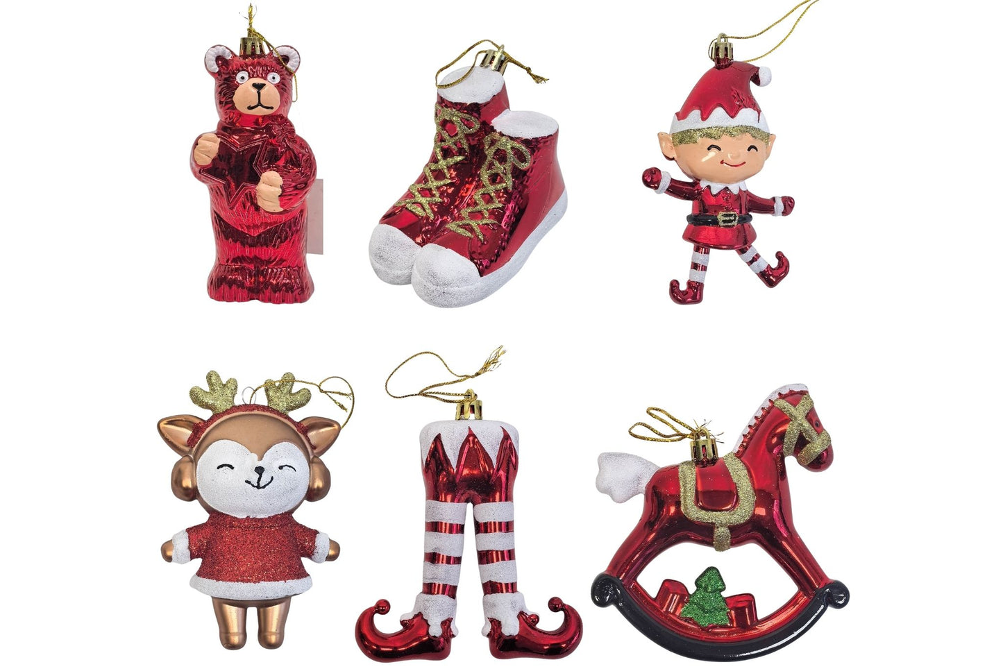 Xmas Ornaments Red/White 10-12cm 6 Asstd