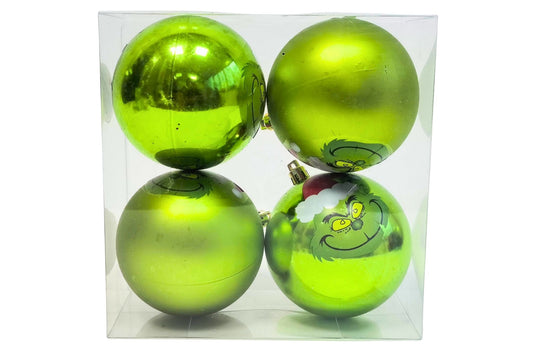 Xmas Baubles Grumpy Green 8cm Pk4