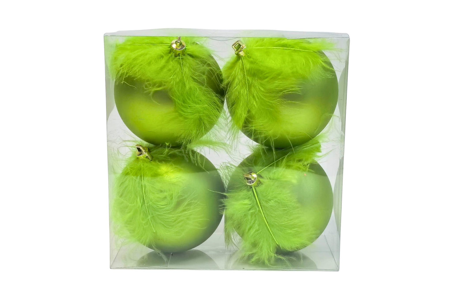 Xmas Baubles Furry Green 8cm Pk4