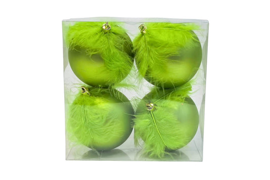 Xmas Baubles Furry Green 8cm Pk4