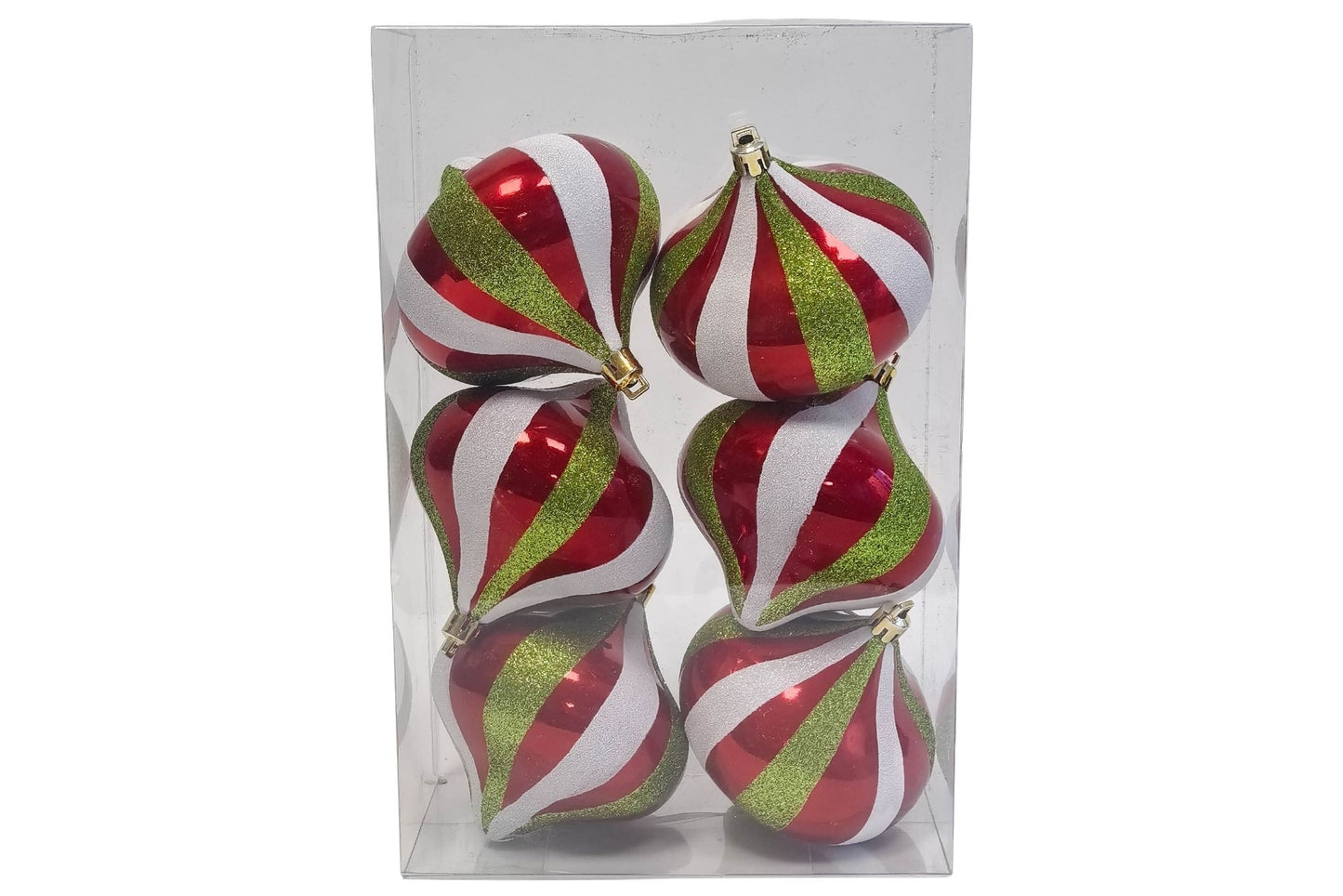 Xmas Baubles Swirl Red/Green/White 8cm Pk6