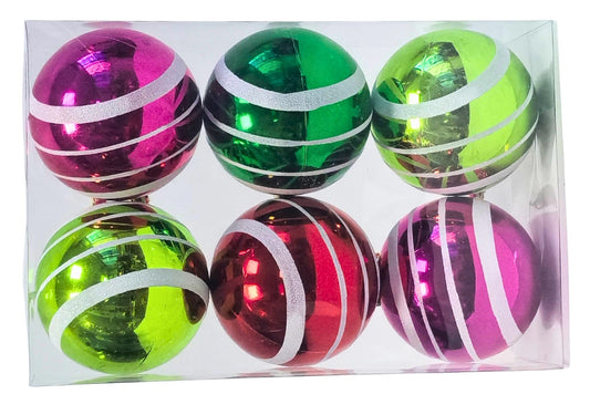 Xmas Baubles Striped 8cm Pk6