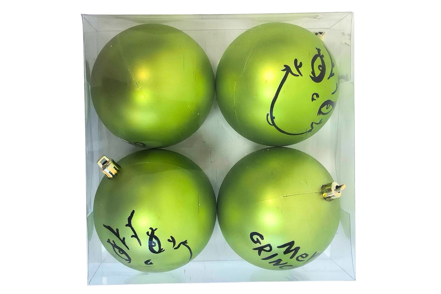 Xmas Baubles Grumpy Green 8cm Pk4
