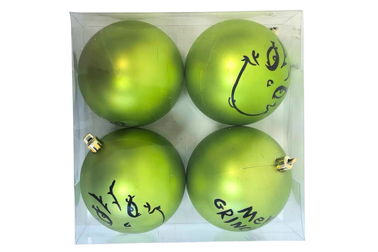 Xmas Baubles Grumpy Green 8cm Pk4