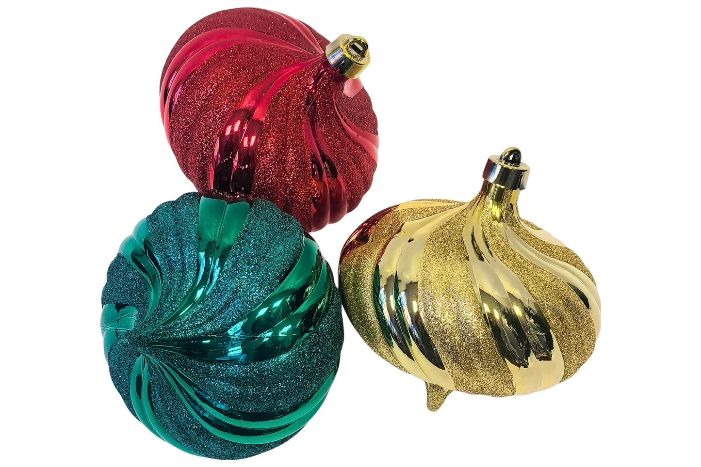 Xmas Ornament Swirl Glitter 15cm 3 Asstd