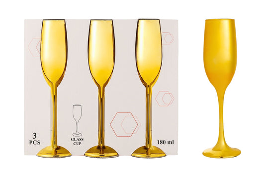Champagne Glasses Gold 180ml Pk3