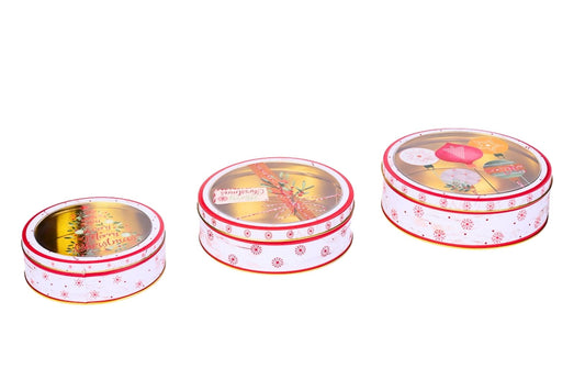 Christmas Round Metal Gift Box Set of 3 L:22x7.2cm M:20x6.5cm S:17x6cm